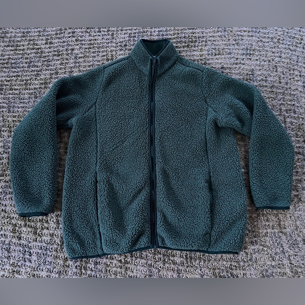 Lands' End Women’s Size Large 14-16, Green, Full Zip, Cozy Sherpa, Fleece Jacket